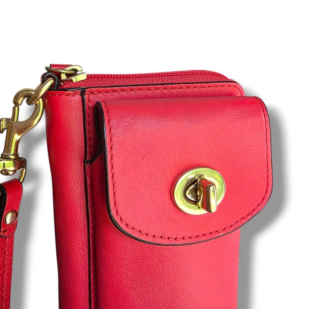 Coach Orange/Red turnlock Leather Wallet Wristlet - Picture 3 of 7